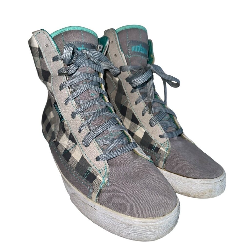 Punkrose Womens High Top Sneakers Sz 10 Gray White Check Style 73204 Punk Grunge